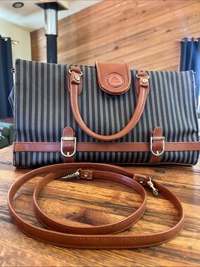 Dolce Vita Black and Taupe Striped Satchel with Leather Trim